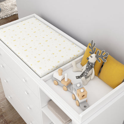 Commode de rangement pour chambre d'enfant avec table à langer, plateau spacieux, 5 tiroirs et 2 étagères 