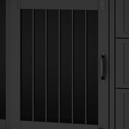 Cage pour chien à 6 tiroirs et 2 compartiments avec porte de style grange